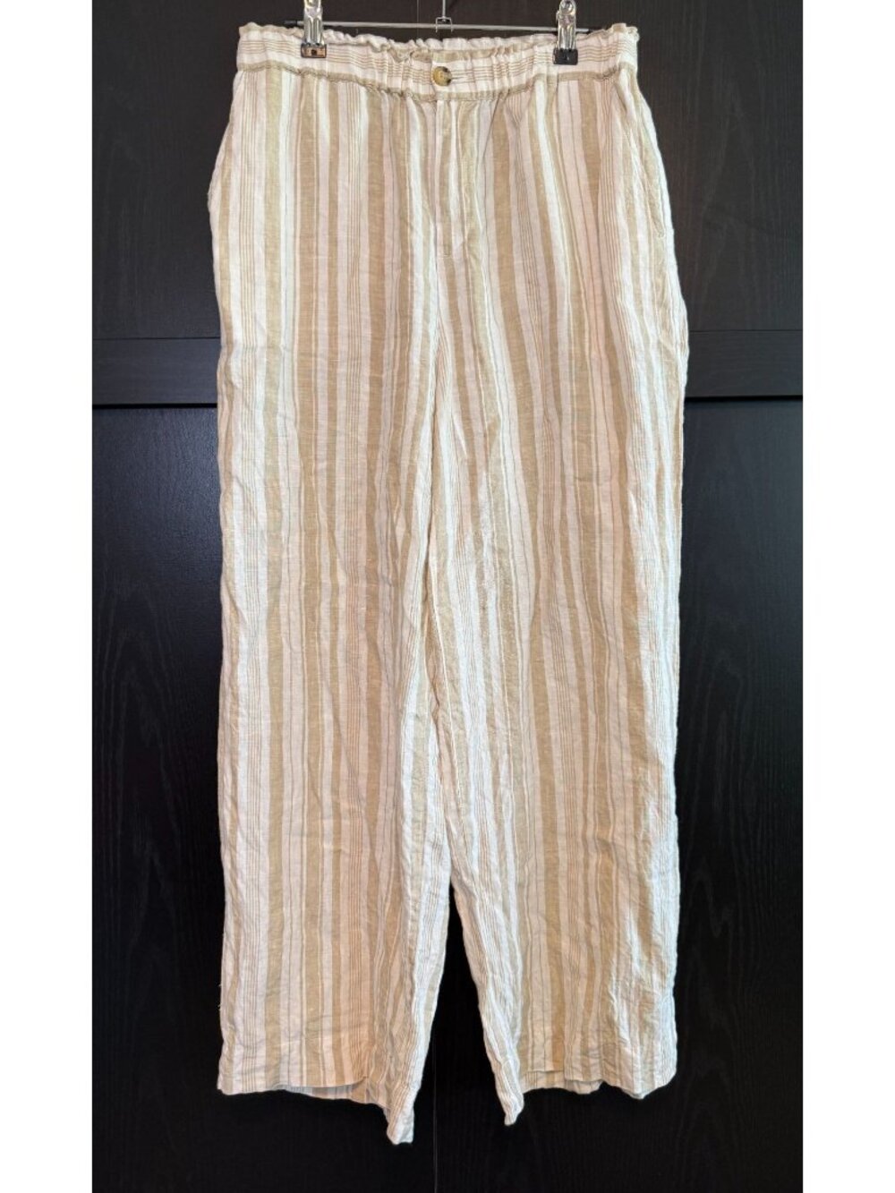 Faherty Women's High Waisted Wide Leg Linen Striped Monterey Pants Medium Boho